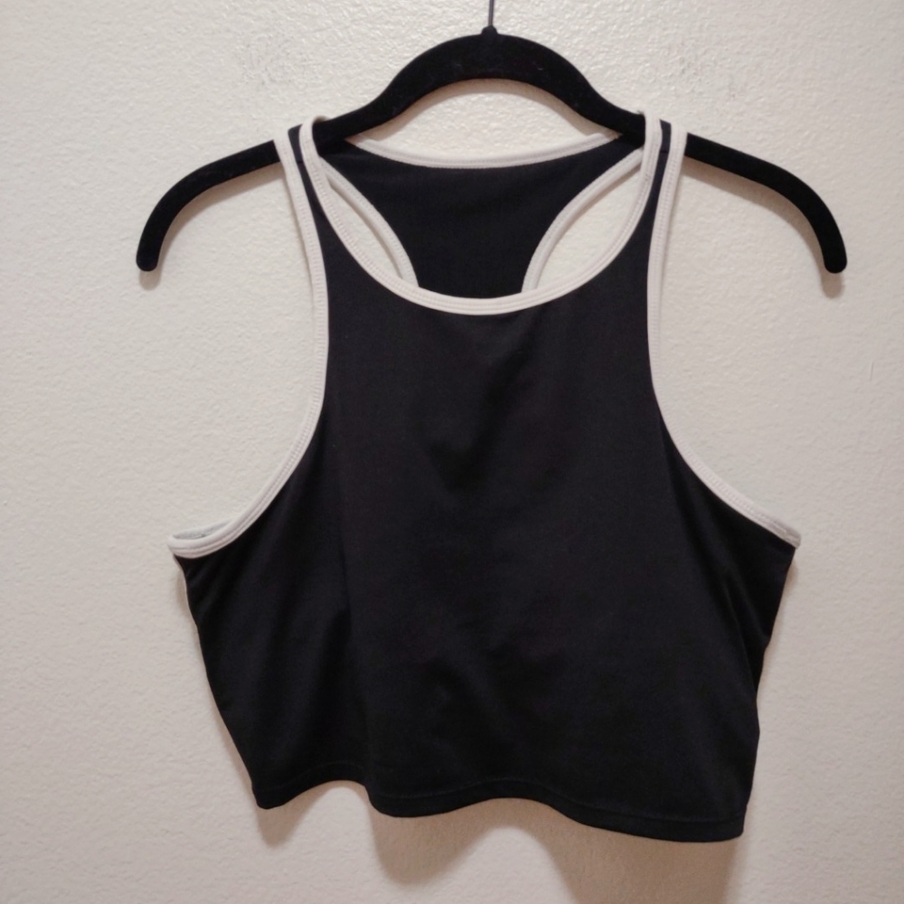 Fabletics Black High Neck Cropped Top Tank Large